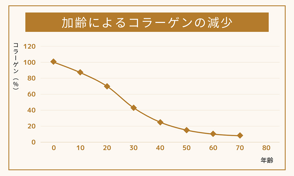 加齢によるコラーゲン減少のグラフ
